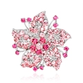 Elegante broche floral de strass con cristales rosas y magenta en montura plateada - Estilo Rosa (C020-A)