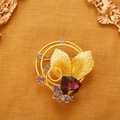 Vintage French gold leaf brooch with purple crystal and floral wreath design - Deep Purple Gem Style (FG005-B)