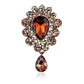 Vintage gold waterdrop brooch with amber crystal and baroque floral filigree - Coffee Rhinestone Style (B021-F)