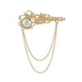 Broche barroco dorado con cristal iridiscente, perlas y borlas de metal elegantes - Estilo Cristal Irisado Dorado (C262-B)