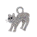 Vintage cat brooch with iridescent rhinestones on a silver metal walking kitten base - AB Color Cat Style (AL1281-A)