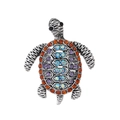 Vintage sea turtle brooch with colorful rhinestones on polished silver metal base - Colorful Rhinestone Style (C697-A)