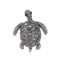 Broche de tortuga en plata antigua con diamantes de imitación sobre fondo blanco - Tortuga Marina Piedra Gris Humo (AL1275-B)