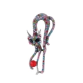 Exquisite Katzenbrosche aus Silber mit bunten Strasssteinen und rotem Kristallakzent - Buntes Strass Katze Modell (AL1286-A)