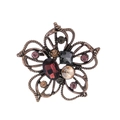 Vintage bronze flower brooch with colorful crystals and twisted rope metal texture - Retro Flower Style (C266-A)