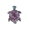 Spilla vintage a forma di tartaruga in argento con cristalli viola e rosa su bianco - Stile Strass Viola Rosa (C273-B)