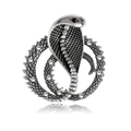 Dettaglio macro della spilla cobra vintage con scaglie argentate e pietre di cristallo - Stile Argento Antico (D058-A)
