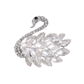 Elegant silver-toned swan brooch with sparkling crystals and black eye accent - Transparent White (AL1305-B)