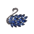 Close-up of elegant swan brooch with sapphire blue crystals and grey rhinestones - Blue (AL1305-C)