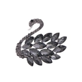 Detailed close-up of a silver swan brooch featuring grey marquise crystals and black zircon - Black (AL1305-D)