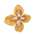 Vintage Kleeblatt Brosche mit Champagner-Kristallblüten und matter Goldoberfläche - Champagnerfarbenes Blumenmodell (FG008-A)