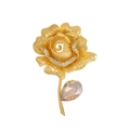 Elegante spilla a forma di rosa dorata con diamanti e zircone champagne a goccia - Oro con Gemma a Goccia Champagne (FG010-A)