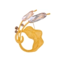 Vintage Blumenbrosche mit champagnerfarbenem Kristall, goldener Blattstruktur und Diamanten - Champagner Tulpen Stil (FG037-B)