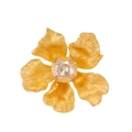 Vintage Kamelien Brosche mit goldenen Blütenblättern und bernsteinfarbenem Kristall - Champagnerfarbener Edelsteinstil (FG007-A)
