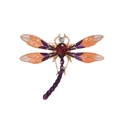 Dettaglio di spilla a libellula con gemma rossa e ali in lega dorata con smalto arancione - Stile Smalto Viola Arancione (C255-B)