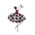 Broche de bailarina vintage en plata con cristales rojos y AB sobre fondo blanco - Estilo Rojo Brillante (AL1300-D)