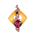 Elegante spilla geometrica dorata con zirconi rosa e grande gemma rosso rubino - Stile Tema Viola/Rosso (FG046-A)