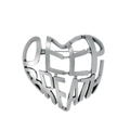 Primer plano detallado del broche de corazón plateado hueco con tallado de letras Deep Breath - Plateado