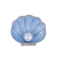 Dettaglio della spilla a conchiglia in smalto blu vintage con perle e cristalli - Stile Conchiglia Blu (C107-B)