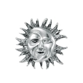 Detalle de broche celestial vintage con rostro de sol y luna en acabado de plata antigua - Estilo Plateado (D052-B)