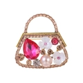 Exquise vintage handtas broche met champagne strass, roze kristal en parel accenten op goud - Exquise Handtas Stijl (C578-A)
