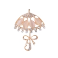 Elegant gold umbrella brooch with pink cat eye stones and sparkling crystal bow detail - Pink Umbrella Style (AL556-A)