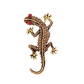 Vintage gecko brooch in gold alloy with brown rhinestones and red eyes on white background - Western Style Gecko Style (B283-A)