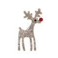 Golden Christmas reindeer brooch with white crystals and a red bead nose on white background - Gold Style (C281-A)