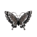 Detail of vintage silver butterfly brooch with black and brown crystals and cutout patterns - Vintage Black (C247-B)