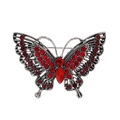 Macro detail of red rhinestone encrusted butterfly brooch with silver metal base - Ruby Red (C247-C)