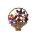 Vintage gold flower basket brooch with colorful rhinestones in a classic French floral design - Multicolor Flower Basket Style (C571-A)