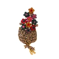 Vintage Blatt-Blumenkorb-Brosche mit bunten Strasssteinen in einem Goldlegierungsrahmen - Vintage Blatt Blumenkorb (C621-A)