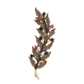 Vintage Blattbrosche aus Gold mit bunten Edelsteinen und Strass für Anzüge und Kleider - Vintage Blatt-Stil (B125-A)
