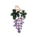Elegant purple rhinestone grape brooch with green crystal leaves in rose gold plating - Purple (B123-A)