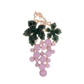 Detailed view of pink crystal grape brooch with green leaves and gold tassel finish - Pink (B123-C)