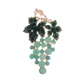 Detailed close-up of a grape brooch with green rhinestones and golden leaf accents - Mint Green (B123-D)
