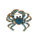 Dettaglio spilla a forma di granchio con strass blu e base in lega dorata lucida - Stile Strass Blu (AL1356-B)