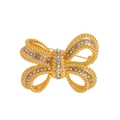 Spilla a fiocco vintage francese dorata con strass e dettaglio a corda intrecciata - Stile Fiocco Oro con Strass (FG058-A)