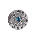 Detailed view of antique silver Horus Eye brooch with engraved Egyptian symbols - Silver Color (D063-B)