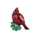 Spilla vintage natalizia con uccello cardinale smaltato rosso e strass lucidi - Stile Uccello Cardinale Foglia di Agrifoglio (AL1389-A)