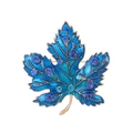 Macro detail of blue enamel maple leaf brooch with sparkling crystals on gold metal - Blue Gradient Style (AL1390-C)