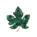 Detailed macro view of a green maple leaf brooch with crystal rhinestones and gold trim - Green Style (AL1390-E)