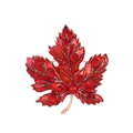 Elegant red maple leaf brooch with gold metal and red rhinestones on white background - Red Style (AL1390-A)