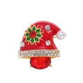 Spilla cappello di Natale in smalto rosso con fiocchi di neve e ciondolo gemma pendente - Stile Cappello di Natale (C352-A)