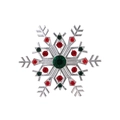 Spilla a fiocco di neve in argento con strass rossi e verdi festivi su sfondo bianco - Stile Fiocco di Neve (C368-A)