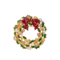 Élégante broche de Noël en forme de couronne avec nœud rouge et strass sur base dorée - Style de Couronne de Noël (C374-A)