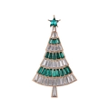 Elegante kerstboombroche met smaragdgroene kristallen en gouden ster op witte achtergrond - Wit & Groen Thema (A052-B)