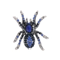 Broche araignée argentée vintage avec œil de chat bleu et cristaux sur fond blanc pur - Bleu (C338-B)