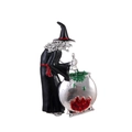 Halloween witch brooch featuring a wizard stirring a green potion cauldron with red flames - Witch Stirring Cauldron Style (C351-A)