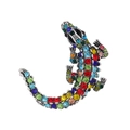 Spilla vintage a forma di coccodrillo in argento con cristalli colorati e strass - Multicolore (AL1448-C)
